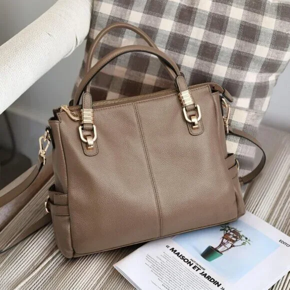 🆕Women Khaki Genuine Leather Purses and Handbags Satchel Tote Shoulder Bag